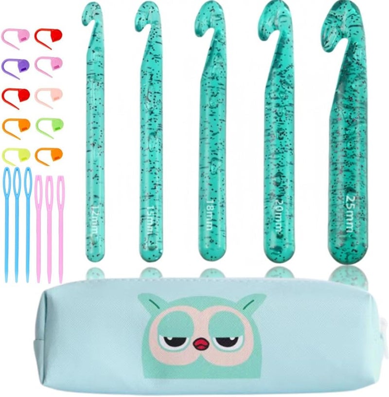 ZICALSO Large Crochet Hooks,25mm 20mm 18mm 15mm 12mm Crochet Hooks for Chunky Yarn,Big 12 mm-25 mm Crochet Hook（Green） - Image 1